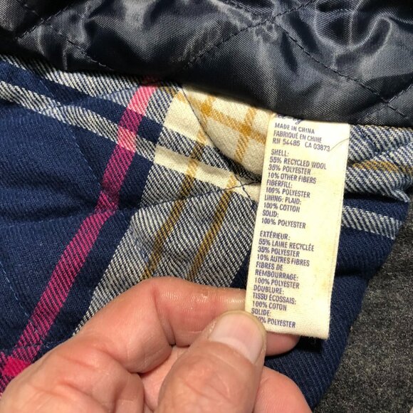 American Eagle Outfitters Mens Peacoat XL Double Breasted Plaid Quilted Gray - Picture 16 of 16